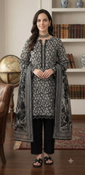 Unstitched 3 Piece Lawn Suit – Elegant Black & White